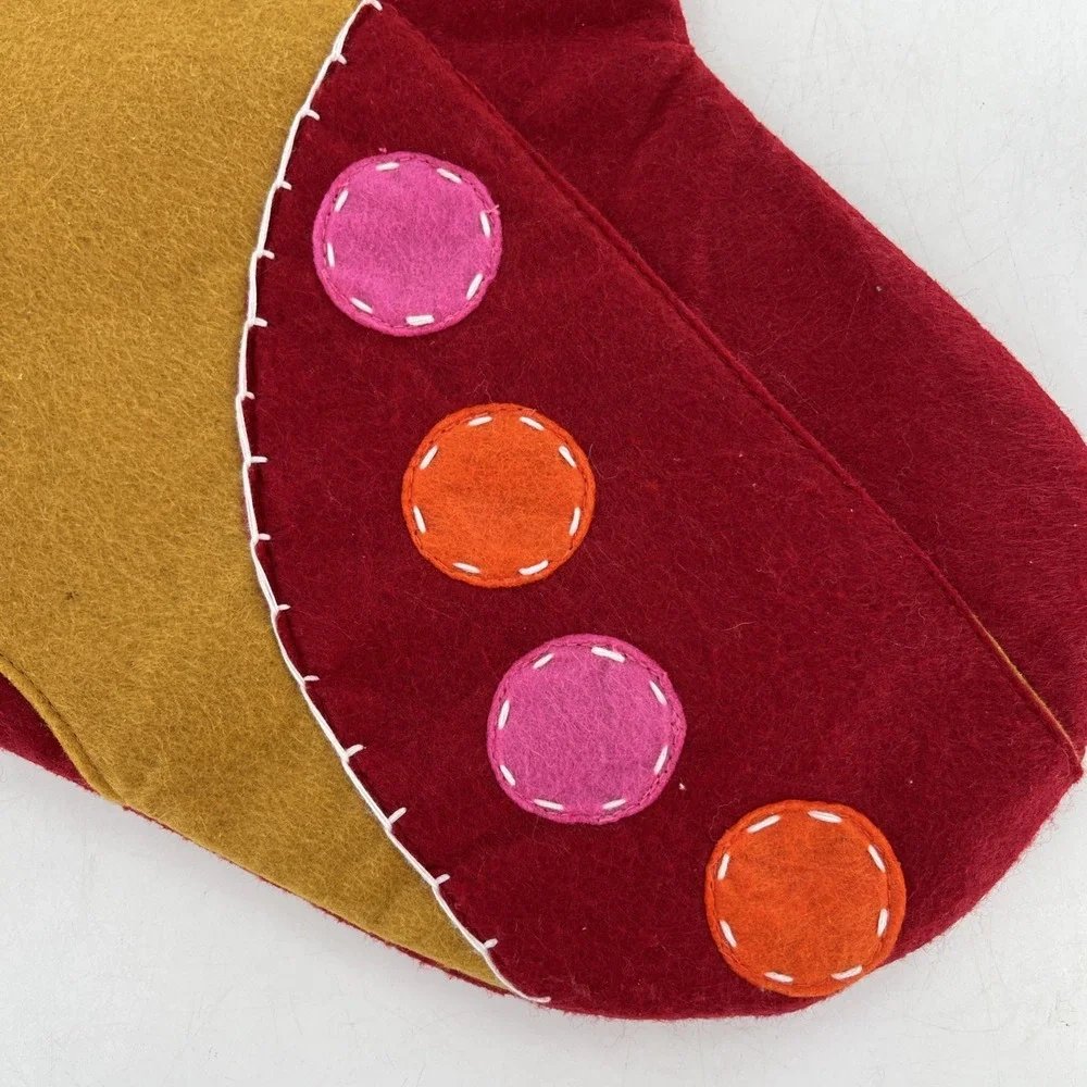 Rare Pottery Barn Felt Christmas Stocking Reindeer Poms Fleece Cuff Stitch, 22